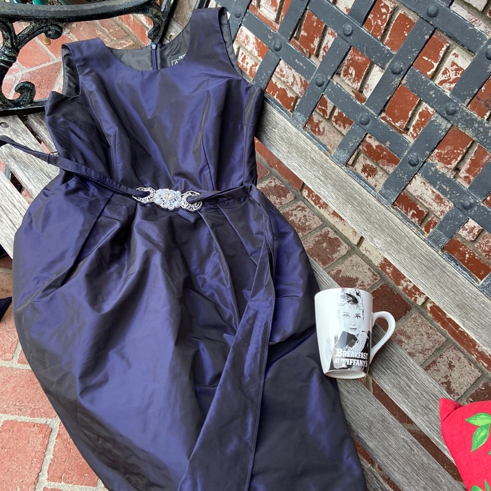 Blue taffeta tiffanyesque sleeveless cocktail dress